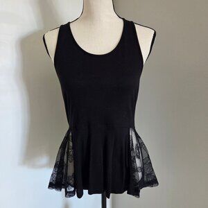 Frenchi Black Tank Top Juniors Medium Sleeveless Lace Peplum Dressy Womens